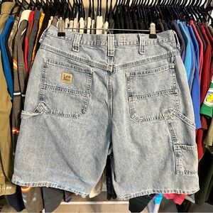 Y2K Lee Dungaree Carpenter Jean Shorts Jorts Light Wash